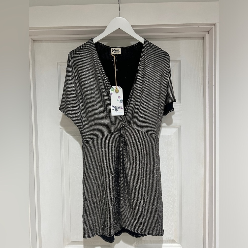 Show Me Your MuMu (new with tags) black and silver front twist mini dress-size S